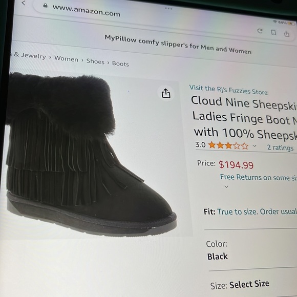 RjS fuzzies cloud nine sheepskin ladies fringe boot  100% sheepskin - Picture 4 of 12